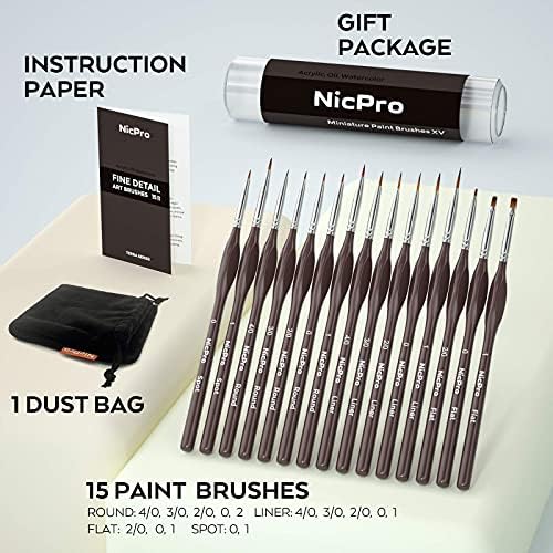 Nicpro 15 PCS Detail Paint Brushes, Miniature Paint Brushes for Detailing