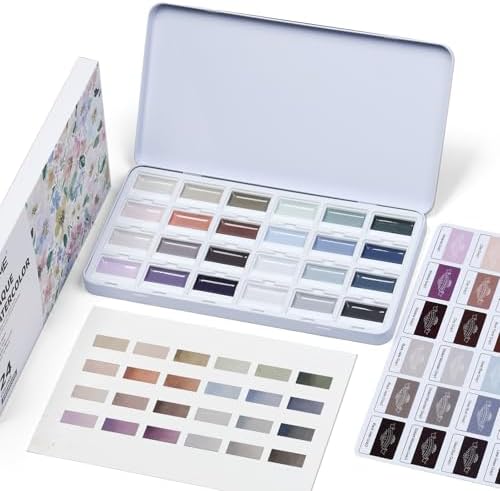 ARTME Watercolor Paint Set, 24 Colors Professional Semi-Moist Watercolor Paint, Gray Colors Opaque Watercolors Painting Supplies for Artists & Beginners, Suitable for Illustration, Landscape & Sketching