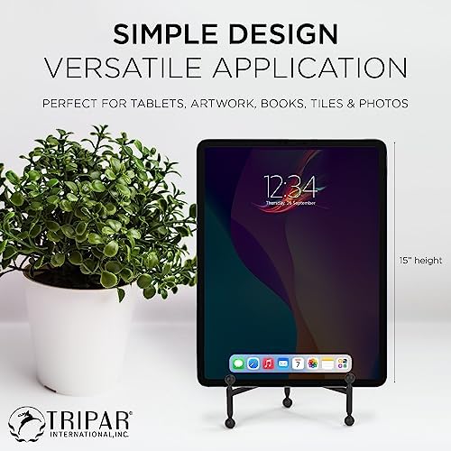 TRIPAR Modern Tripod Easel Display, Black Finish - Lightweight & Durable Design - Perfect for Displaying Decorative Pictures, Artwork, Plates, Tiles, & More (12 Inch)