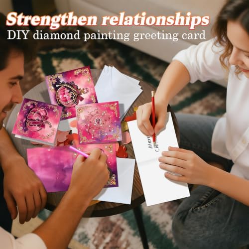POETRYDRAW DIY Diamond Art Painting Greeting Card Kit, Creative Craft Set for Card Making,Pink Halloween