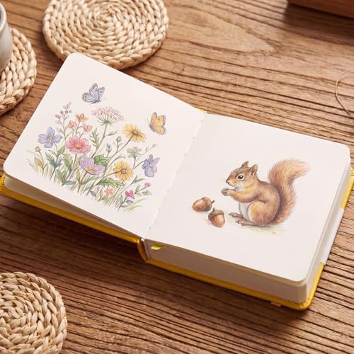 Hardcover Pocket Sketchbook, 5" × 5", 80 Sheets Small Sketch Book, Yellow