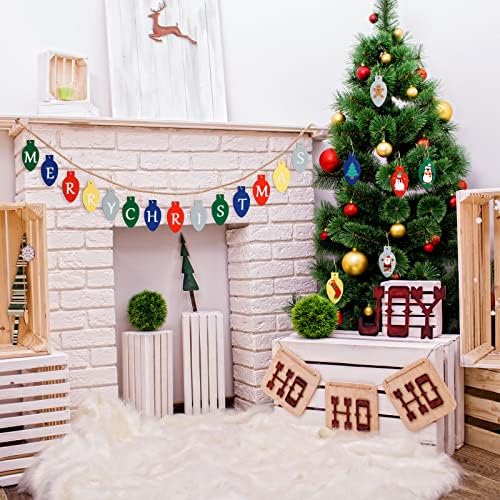 Queekay 50 Pcs Christmas Unfinished Wooden Light Bulb Wooden Slices Blank Hanging Decorations with Rope Unfinished Predrilled Discs for Christmas Crafts DIY Decoration(Multi Colors)