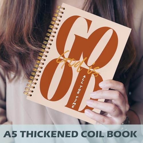 Yhtrg God Is Good Christian Spiral Hardcover Notebook, Orange Brown Inspirational Writing Journal, Religious Faith Prayer Notebook for Bible Study Daily Journaling, 5.5x8.3