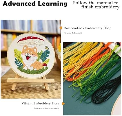 Dog & Mushroom Embroidery Kit for Beginners Handmade Gift