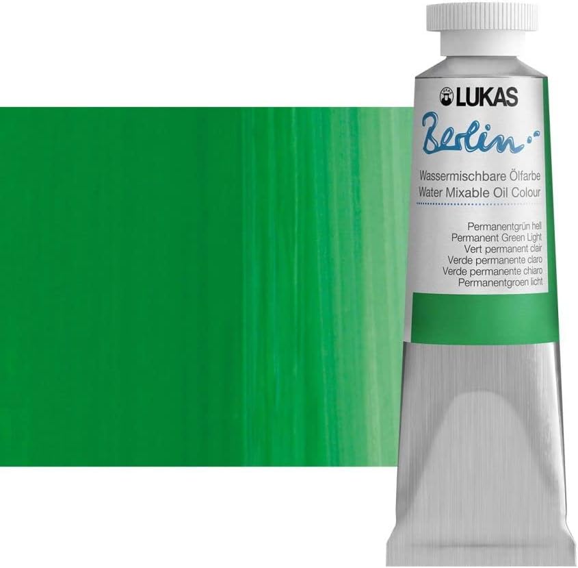 Lukas Berlin Pro Artists Water Mixable Oil Paint 37 ml Tube Permanent Green Light, Water Soluble, Lightfast Pigments, Quick Drying, Easy Clean-Up, Eco-Friendly, Professional Quality, 40 Color Range
