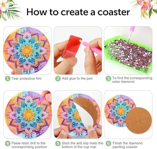 8 Pcs Diamond Art Coasters Kit for Adult with Holder, Diamond Coaster 4x4in