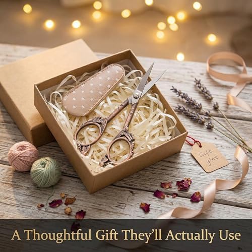 Crochet Scissors with Cover – Rose Gold Vintage Small Embroidery Scissors, Sharp Craft Scissors for Yarn Thread Sewing Needlework, Cute Butterfly Design Gift for Crocheter Quilter, 4.6 Inch