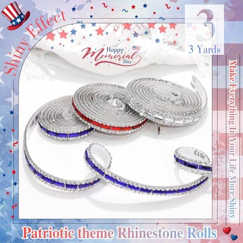 Patriotic Rhinestone Ribbons Red Blue White Diamond Strip Sticker