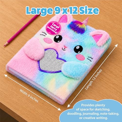 VOTUM Fuzzy Sketch Book: Personalized Artist Sketchbook: Sketching, Drawing and Creative Doodling. Notebook and Sketchbook to Draw and Journal (Cat Unicorn)