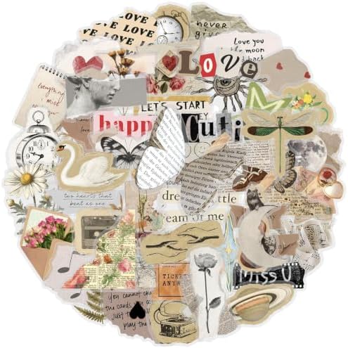 50Pcs Vintage Aesthetic Stickers Retro Torn Paper Decals for Craft Supplies
