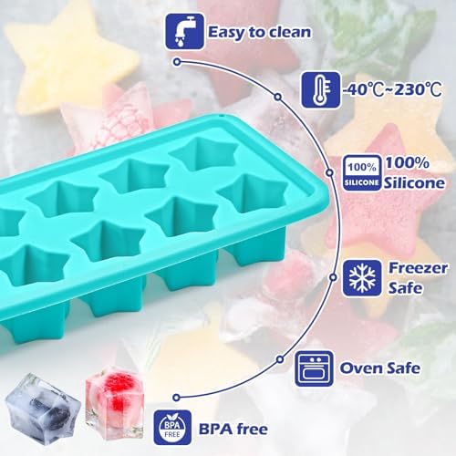 Webake Star Ice Cube Tray with Lid, 2 Packs Silicone Star Ice Molds for Freezer, Reusable Ice Cube Trays for Cocktails, Whiskey & Chilled Drinks
