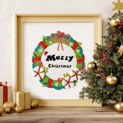 wtisan Christmas Embroidery Kit, Cross Stitch Kits for Beginners, Needlepoint with All Tools & Instructions, Stamped Hand Embroidery Starter Kit for Holiday Crafts & Xmas Home Decor, W19