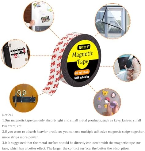 Magnetic Tape, 15 Feet x 1 Inch, Flexible & Self-Adhesive
