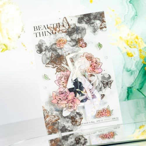 60 Pcs Gold Foil Watercolor Floral Stickers for Scrapbooking