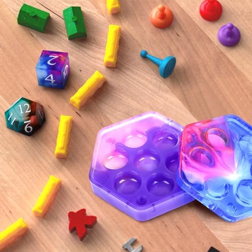 KISREL Dice Resin Molds, DND Dice Set and Organizer Box Epoxy Resin Mold with 7 Standard Stereoscopic Dice Cavities, Silicone Molds for Resin, DND Dice Set Making Kit, Table Board Game