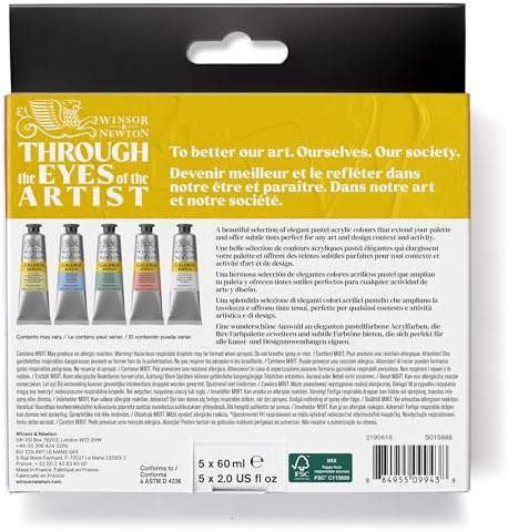 Winsor & Newton Galeria Acrylic Paint Set, 5 x 60ml (2-oz) Tubes, Pastel