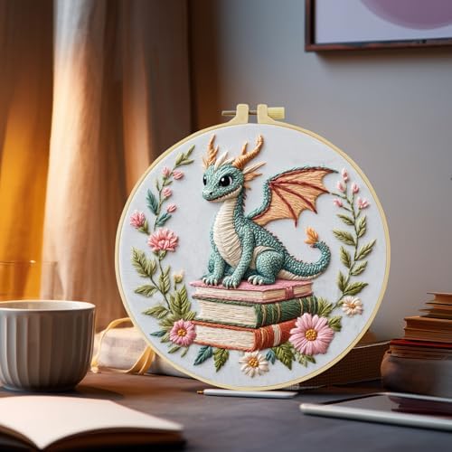 JOZYSH Black Dragon Handmade DIY Embroidery kit,Suitable for Adult Beginners,Includes Embroidery Cloth, Instructions, Embroidery Frame and Needle and Thread, Suitable for Holiday Gifts (Dragon1)