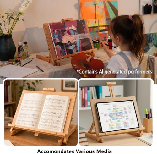 DJAR Tabletop Easel Stand for Painting, Solid Beech Wood, Natural | Adjustable Drawing Sketching Board for Adults, Hold Canvas up to 23", Portable Desktop Art Stand for Students and Beginners