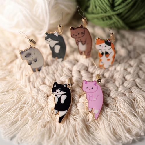 AUNVITO Cat Needle Threader, 6Pcs Adorable Mini Cat Threader, Clothing Embroidery Accessories, DIY Gadget for Sewing Crafting