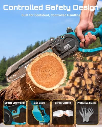 SEESII 3 in 1 Cordless Mini Chainsaw & Hedge Trimmer, Grass Shear Combo | 8 Inch Electric Chain saw Brushless,2x 4000mAh Batteries,Handheld Trimmer, Ergonomic Yard Garden Tool Set for Trimming