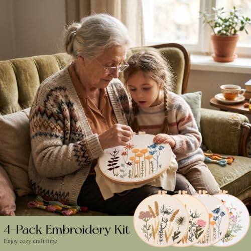 Dadanism Embroidery Kit for Beginners, 4 Pack Starter Embroidery Kits
