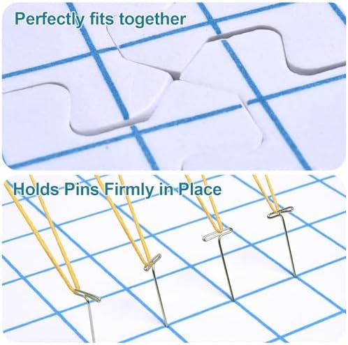 Interlocking Blocking Mats - Blocking Mats for Knitting and Crochet Projects, 4-Pack 12'' W x 12'' L Knitting Blocking Mats with 50 T-Pins, White