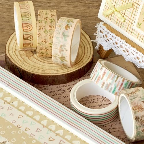 Boho Washi Tape Set 10 Rolls Cute Masking Graphic Floral Pattern Decorative Tapes for Arts, DIY Crafts, Journals, Planners, Scrapbook, Wrapping (Retro)