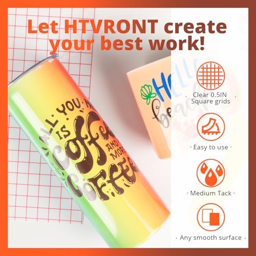 HTVRONT Transfer Tape for Vinyl, 12" x 30 Feet, Red Grid, Medium Tack
