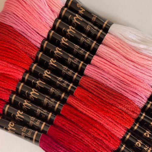 12 Skeins Embroidery Thread, 12 Colors Embroidery Floss Set, Cross-Stitch Threads for Hand Embroidery, String Art(Red Series)
