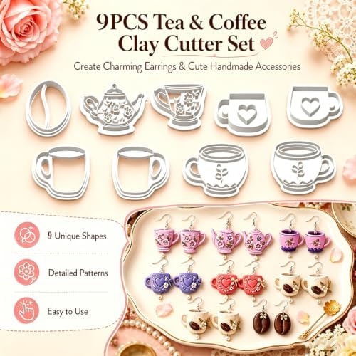 9Pcs Tea Coffee Clay Cutters for Polymer Clay Earrings
