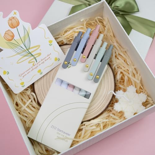 UIXJODO Gel Pens, 6 pcs 0.5mm Black Ink Pens Gold Morandi Barrel Fine Point Smooth Writing Pens Quick Dry Pen for School Office Supplies, Gifts for Girls Women