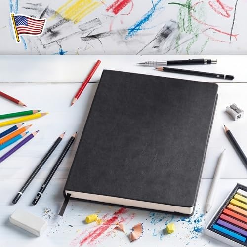 BROWNSTONE JOURNALS A4 Sketch Book Hardcover - 80 Sheets 100 GSM Paper | 8.5" x 11.5", Lay Flat, Vegan Leather Hardcover, Elastic Band, Back Pocket, Art Drawing Book for Adults & Students