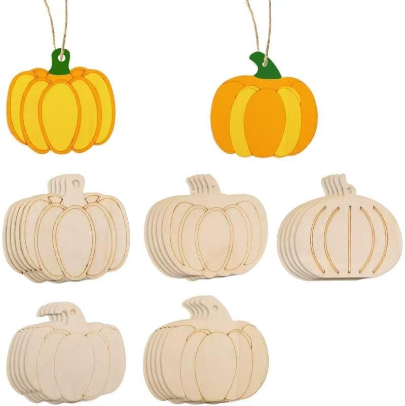 Wooden Pumpkin Ornament, 10pcs Halloween Blank Wooden Pumpkin 3.5X2.8in Used for Painting and Decoration DIY Technology, Hanging skrnrhrery
