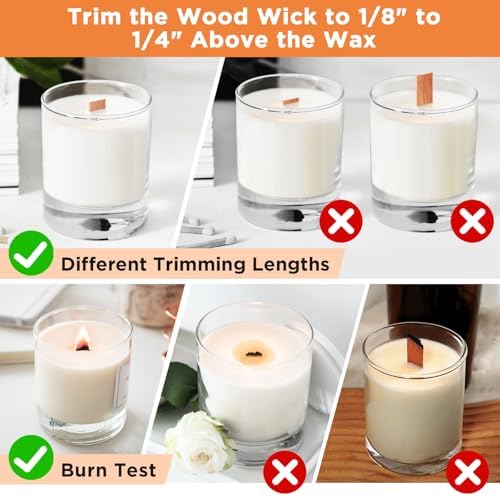 100 Pcs Thickened Wood Wicks, Wood Wicks for Candles Making with Wick Trimmer, Candle Wicks 5.1×0.5×0.04 Inches for DIY Candle-Making, Long Lasting Flame, Easy to Burn (50 Sets)