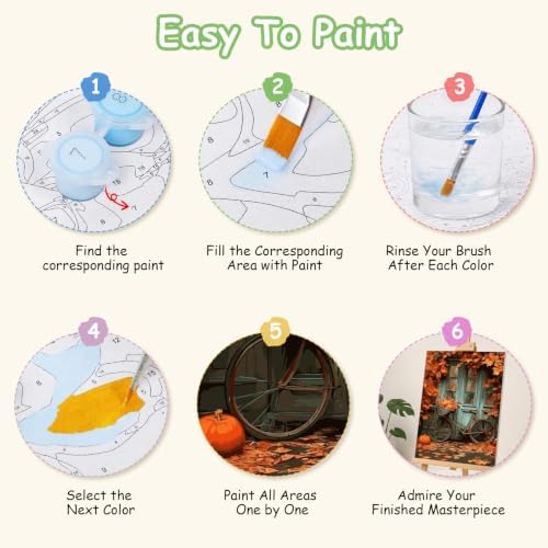 Spandrel Autumn Framed Paint by Numbers Kit for Adult Bicycle, Adult Paint by Number Kits on Canvas Fall Landscape, DIY Acrylic Oil Halloween Painting by Numbers for Home Wall Decor, 8x12in