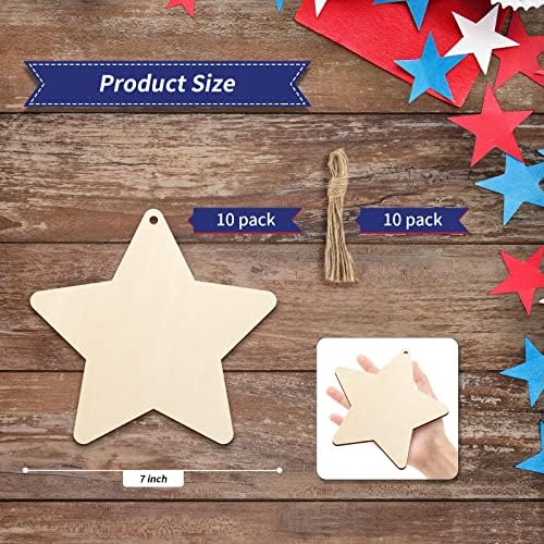 Large Size 7" Wooden Star Ornaments to Paint, DIY Blank Unfinished Wood Ornament for Crafts Hanging Decorations,Halloween Christmas Thanksgiving Flag Day Decorations Gifts