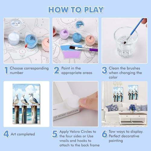 Bowetile Framed Paint by Numbers Seagull for Adults Beginners, Adults' Paint-by-Number Seagull Kits, Easy Adult Paint by Number Kits on Canvas, Acrylic Animals Number Painting for Home Decor, 8x12in