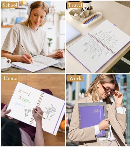 Blank Spiral Notebook Journal 8.5” x 11”, A4 Large Hardcover Sketch Book for Women Men, 100 GSM Blank Paper Drawing Notebook, Spiral Bound Sketchbook for Sketching School Work Note Taking, Purple