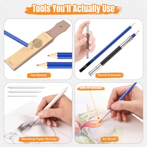 176PCS Art Supplies, Drawing Kit with 3-Color 100 Sheets Sketch Book