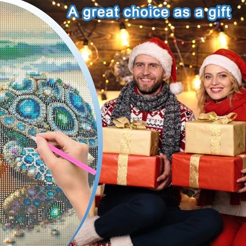 MVVMTOP Diamond Painting Kit for Adults 5D DIY Turtle on the Beach Full Drill Round Diamond Art Kits for Beginners Crystal Rhinestone Embroidery Painting Home Wall Decor Gift