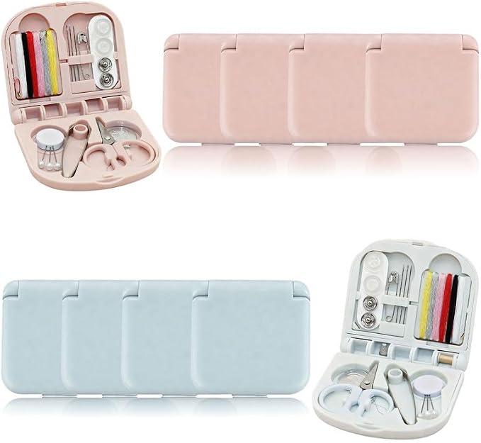 Reroon 8 Pack Mini Travel Sewing Kit for Adult & Kid | Portable Sewing Box Kit Bulk | Small Emergency Repair Set with Thread Scissors Needle for Travel, Beginner DIY Handcraft | Pink + Blue