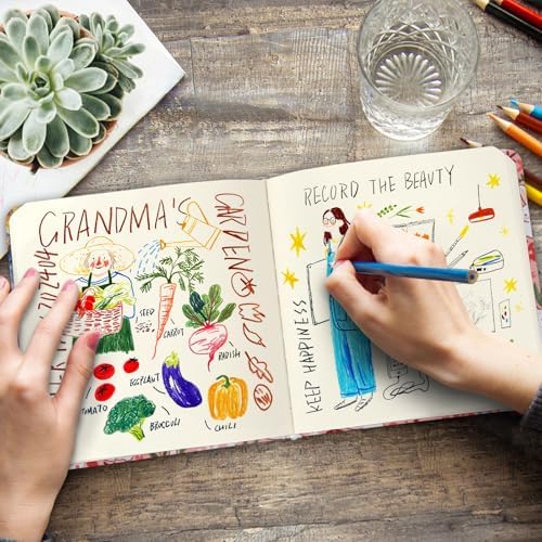 Handy Size 5 x 5 inches Sketch Book, 80GSM Acid Free Artistic Drawing Painting Writing Paper, Hardcover Cloth Cover Art Sketchbook,Journal Notebook.Pink Flower Rabbit