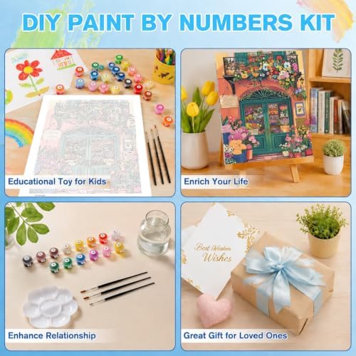 Flower Paint by Numbers Kit for Adults, DIY Oil Painting Canvas 16x20inch