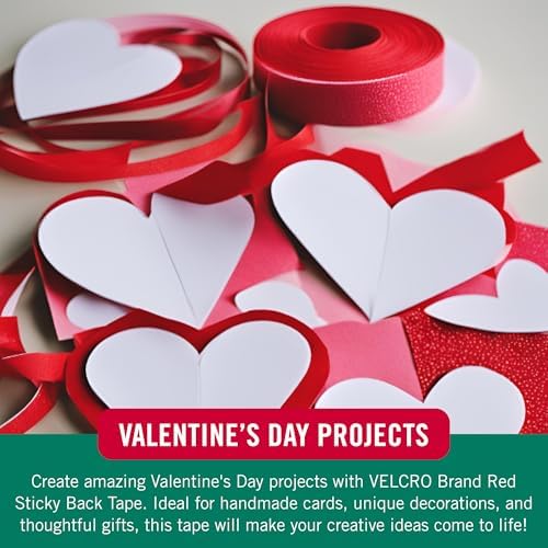 VELCRO Brand Colors | Red Sticky Back Tape | 10ft Roll with Adhesive, Cut Strips to Length | Mount Classroom Décor, Create Seasonal Craft Projects | Organize Home or Office