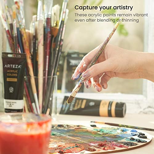 ARTEZA Acrylic Paint Set of 14 Colors, 4.06 Ounce Tubes, Non- Acrylic Artist Paints. Art Supplies for Painting