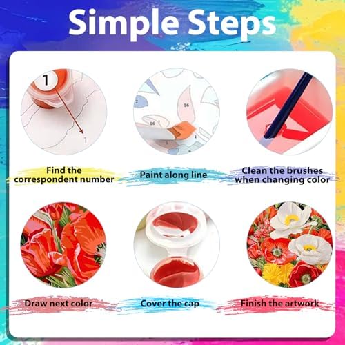 xcemhil Flowers Paint by Number Kit for Adults, Poppy Paint by Numbers Kit, Adult Paint by Number Kits on Canvas for Gift Home Wall Decor 16x20in