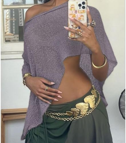 Nicoxijia Women Y2K Sheer Knit Poncho Top Lightweight Summer Beach Knit Shrug Shawl Bolero Off Shoulder Mesh Sweater Cover Up