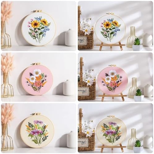Offizon 3 Sets Embroidery Kit for Beginners Adult DIY Cross Stitches
