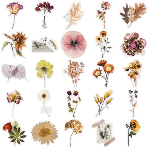 50Pcs Dried Flower Vintage PET Stickers
