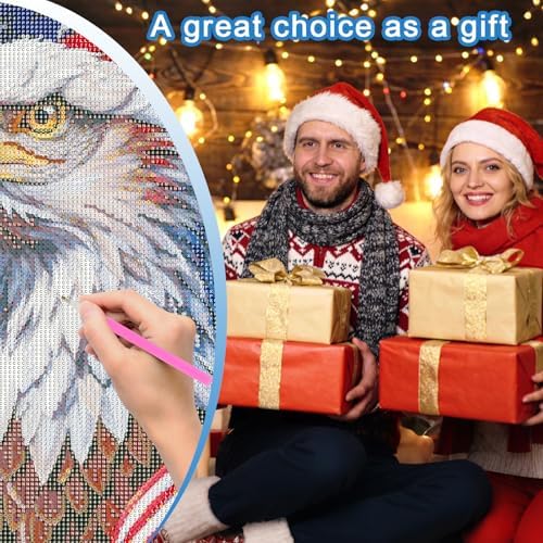 4th of July Diamond Painting Kit for Adults, Patriotic Independence Day Decor with American Flag and bald eagle, 5D Full Drill Round Diamond Art Kit, DIY Crystal Rhinestone Embroidery Painting